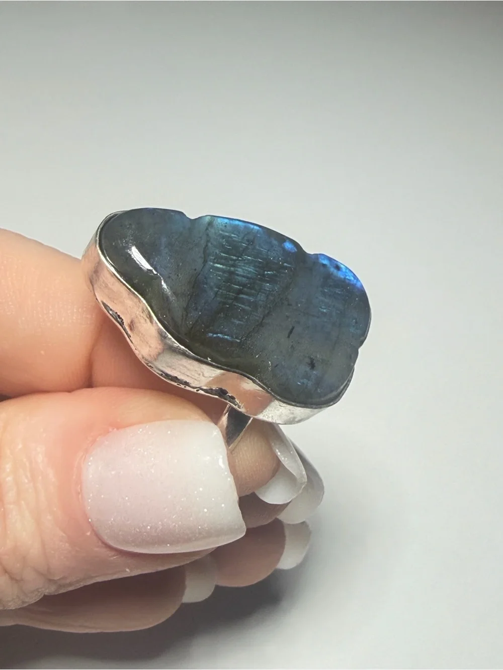 Labradorite Cloud Ring | Electric Blue Flash | Adjustable | 925 Stamped